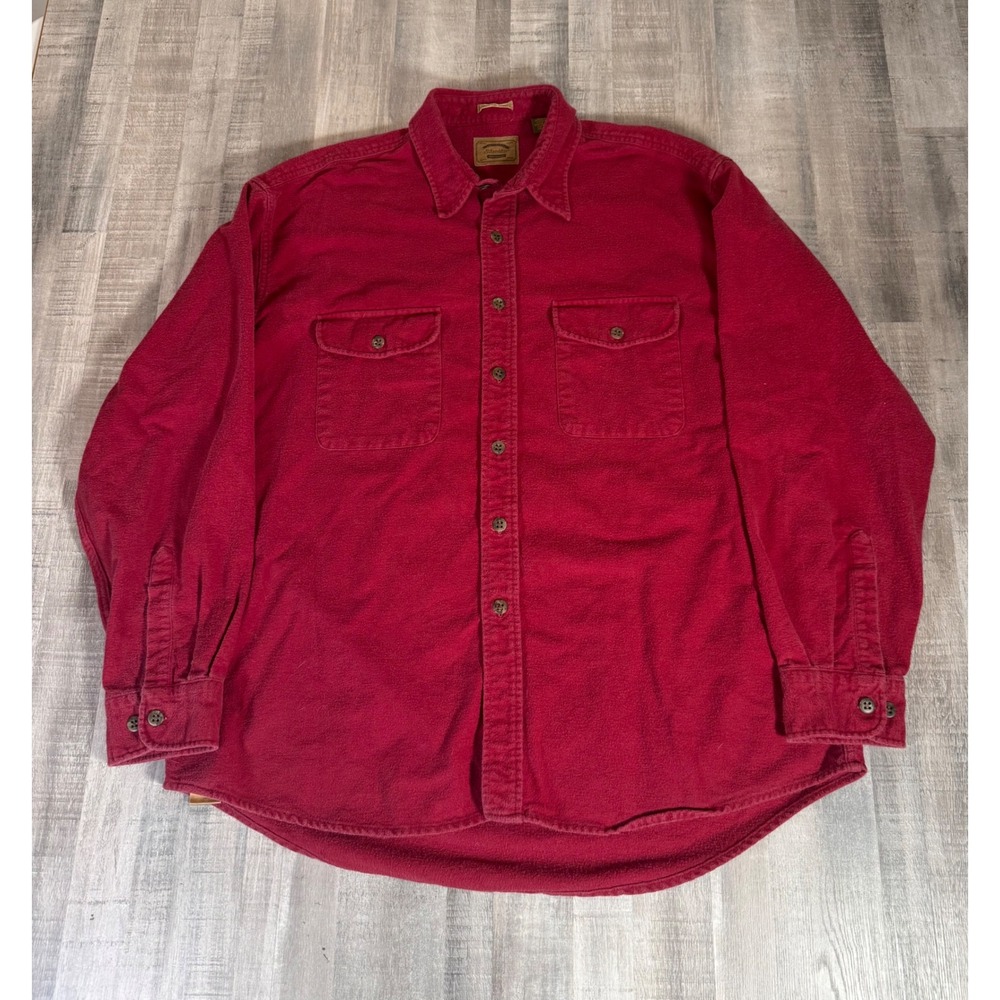 Vintage St Johns Bay Heavyweight Flannel Chamois Shirt Mens XLT Red Button Up